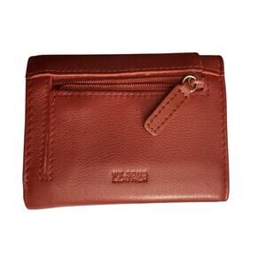 Vtg Wilson's Leather Red Trifold Wallet Women's 4.25x3.25 Zip Coin ID Bill Slots